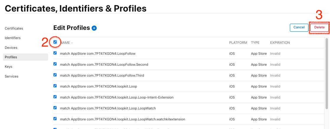 select invalid profiles