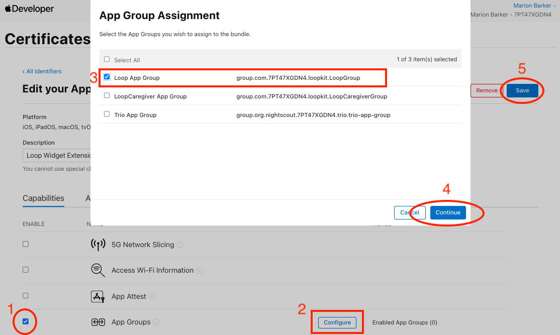 graphic showing selection of the correct App Group