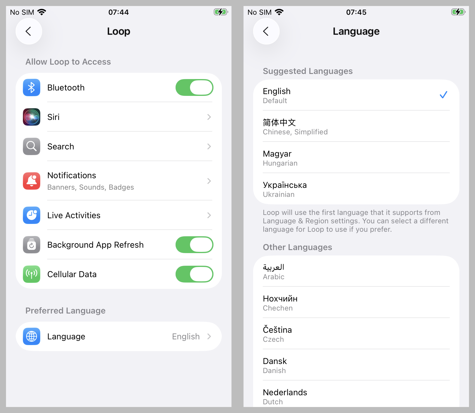 choose a lanuage for Loop