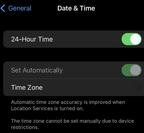 screenshot for case where time adjustment is not allowed on the phone
