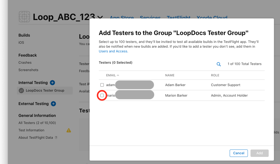 select your users for the testing group