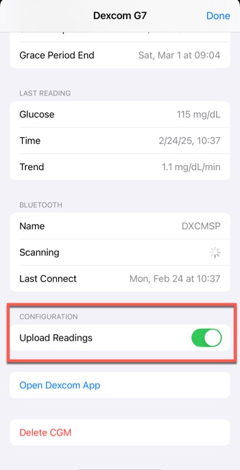 graphic showing upload readings selection