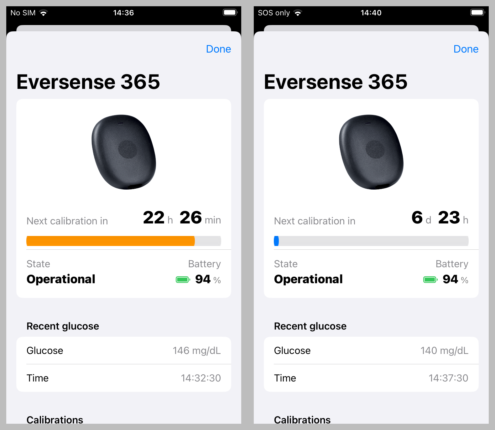 eversense calibration status
