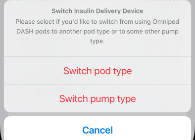 how to switch from any omnipod pot type to a different pod or pump type
