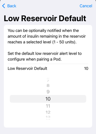 initial screen for low-reservoir reminder