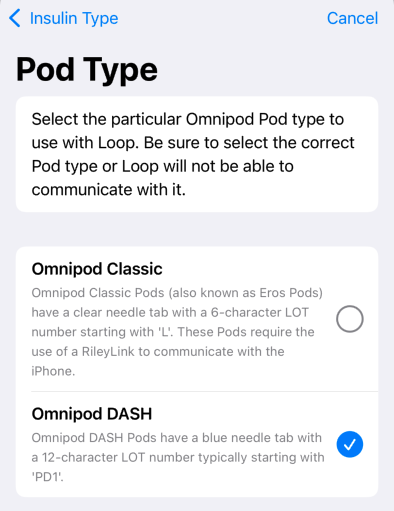 initial selection for pod type