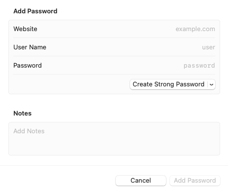 add password screen for apple keychain