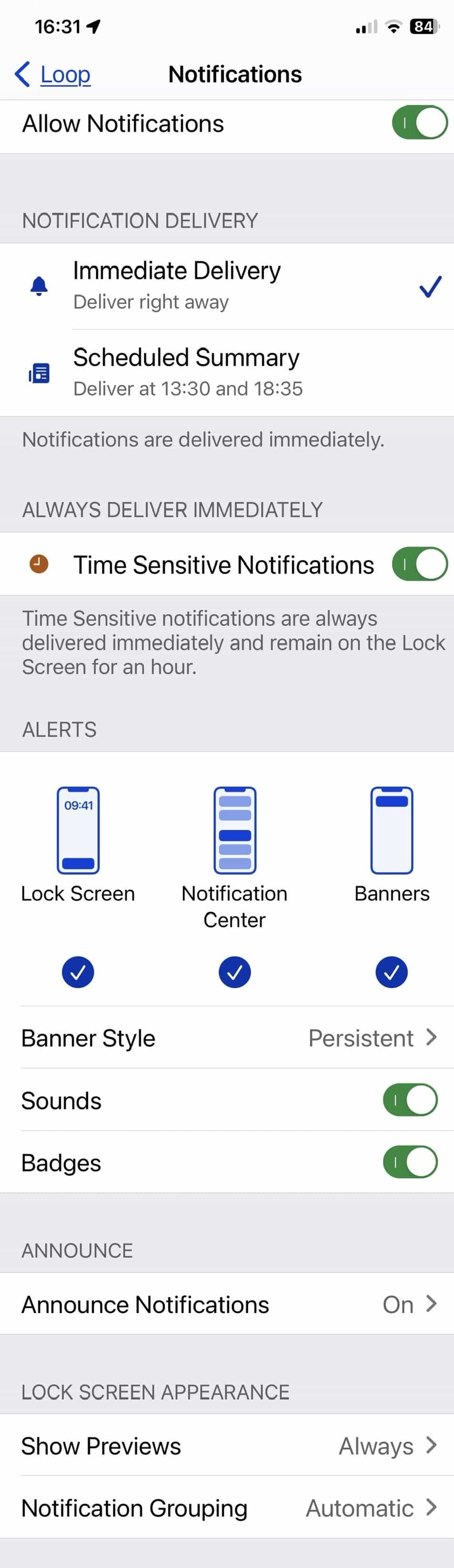 Loop 3 iPhone Notifications Settings