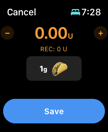 user can save the carbs or cancel the entry on the watch